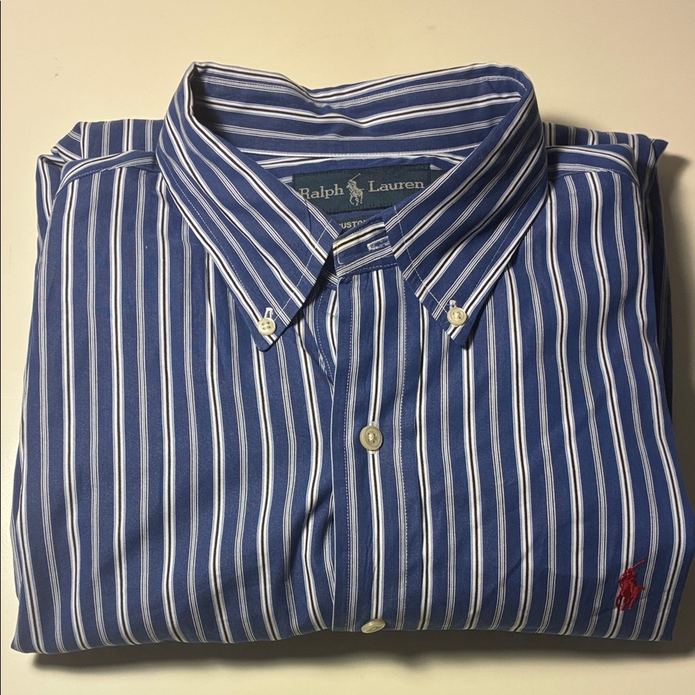 Ralph Lauren Men's Blue and White Striped Shirt